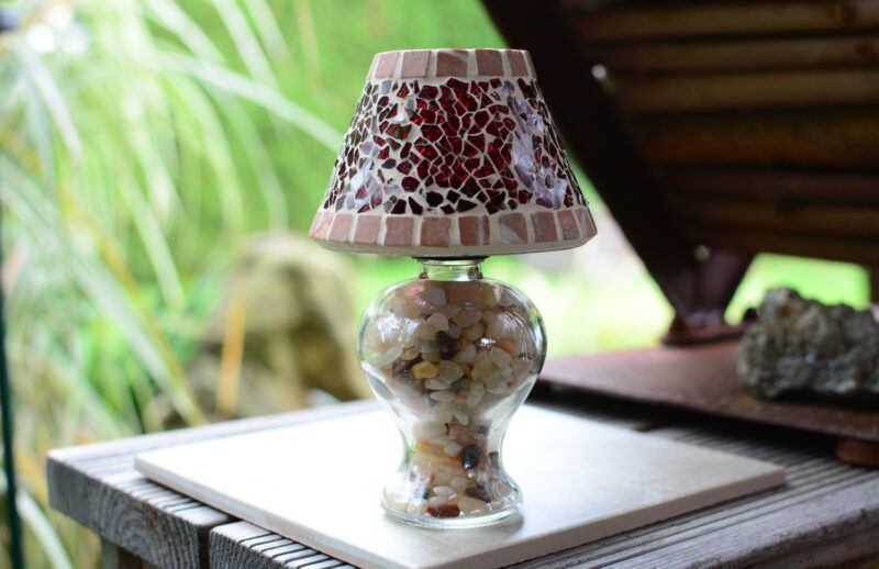 Mosaik Teelichtlampe rot/marmor