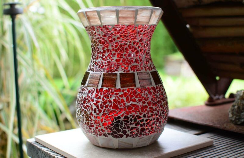 Glasmosaik Windlicht/vase bauchig rot/braun