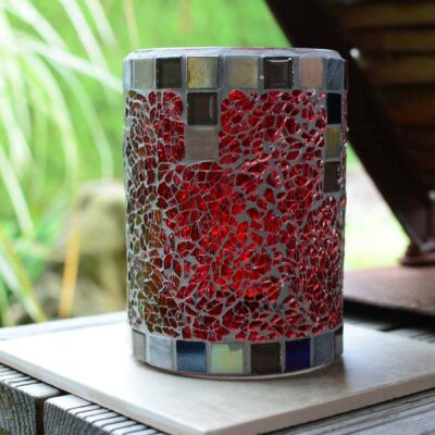 Mosaik Windlicht Vase rot graumix