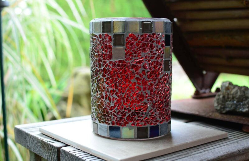 Mosaik Windlicht Vase rot graumix