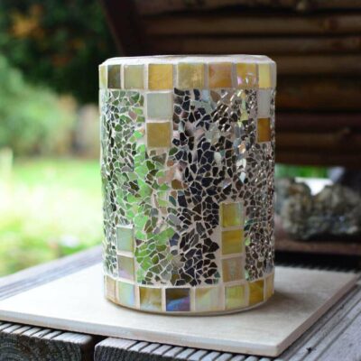 Windlicht Vase Mosaik grau beige