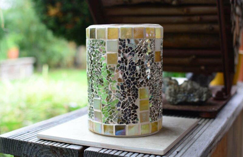 Windlicht Vase Mosaik grau beige