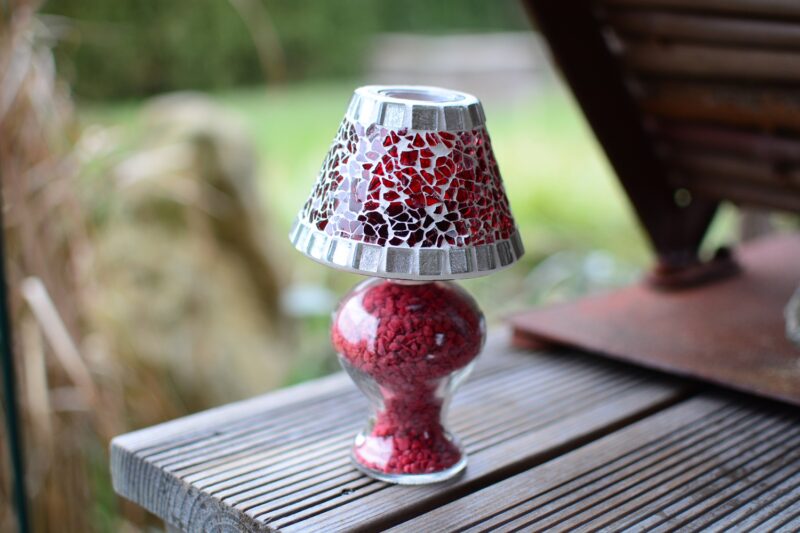 Mosaik Teelichtlampe rot/silber