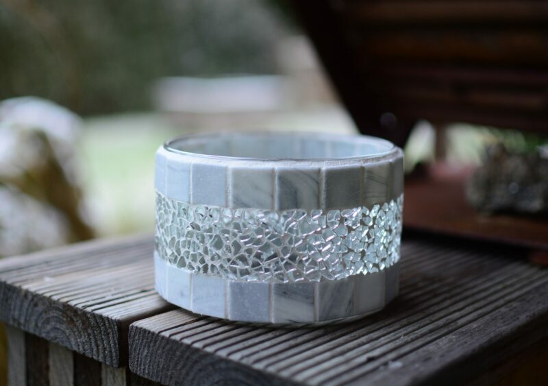 Windlicht transparent/grau-marmoriert