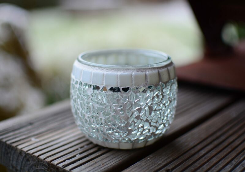 Mosaik Teelichtglas transparent/weiß