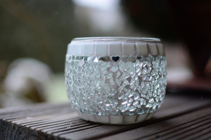 Mosaik Teelichtglas transparent/weiß – Bild 2