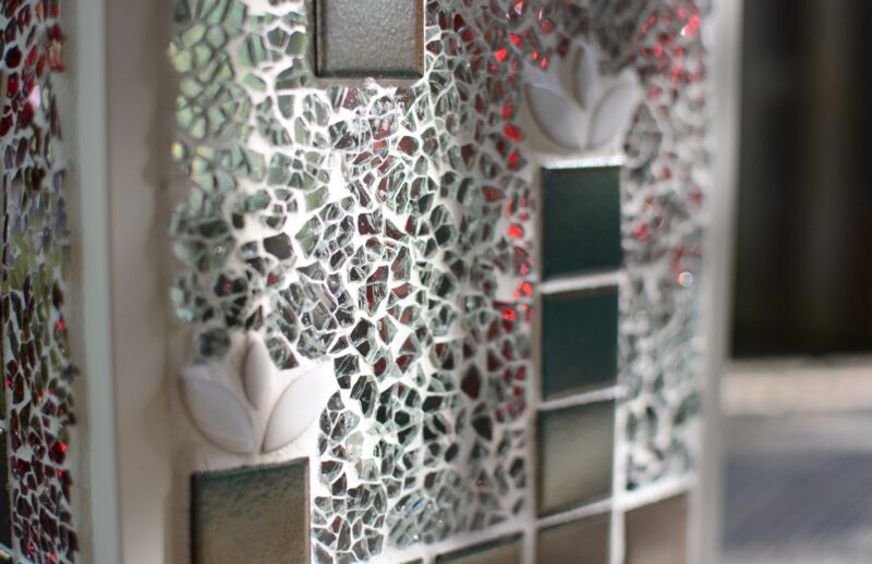 Mosaik Laterne groß weiß rot/transparent/weiß – Bild 3