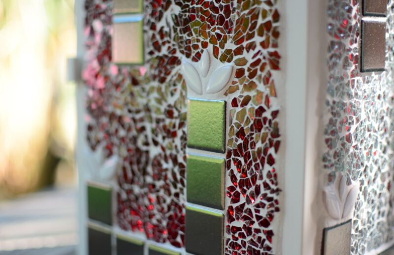 Mosaik Laterne groß weiß rot/transparent/weiß – Bild 4
