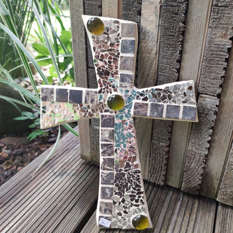 Mosaik Kreuz 25x18cm grau/marmormix