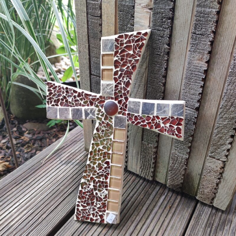 Mosaik Kreuz 25x18cm braun/marmormix