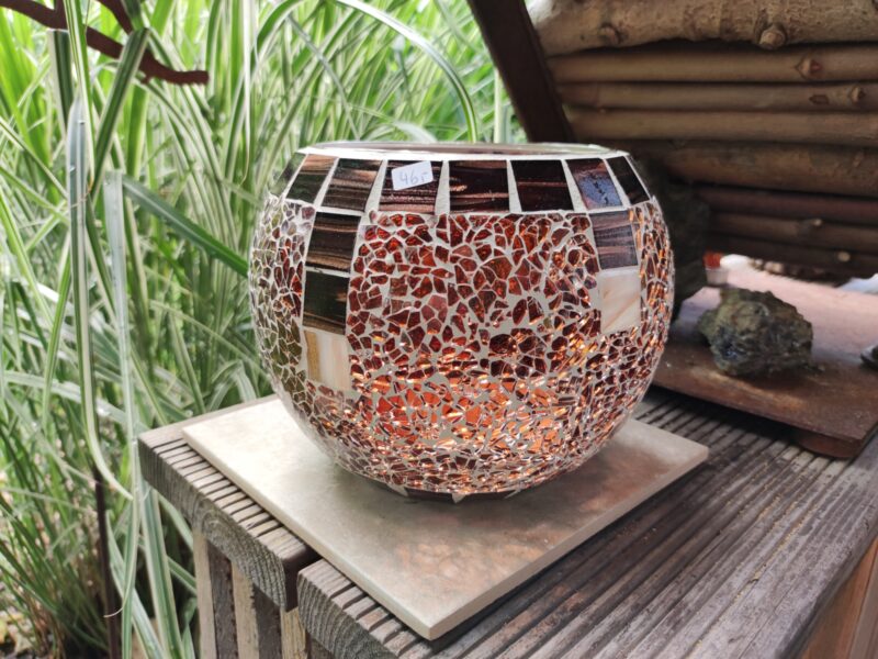Crackle Mosaik Windlicht rund groß braun/marmor