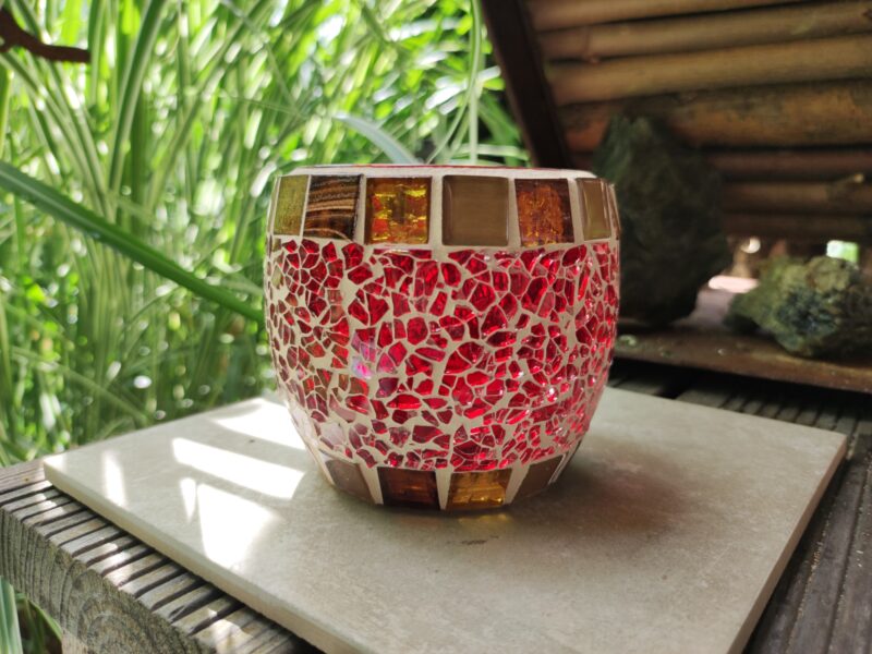 Crackle Mosaik Windlicht rot/braunmix