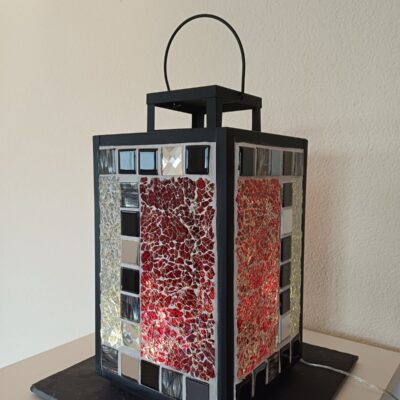 Mosaiklaterne "Rotfunkeln" 2 rot/silber