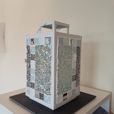 Mosaiklaterne "Schneefunkeln" 2 transparent/grau